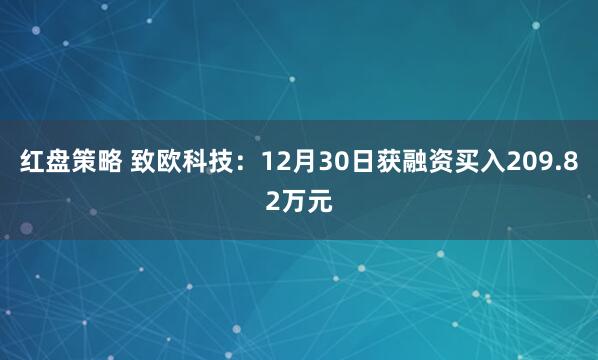 红盘策略 致欧科技：12月30日获融资买入209.82万元